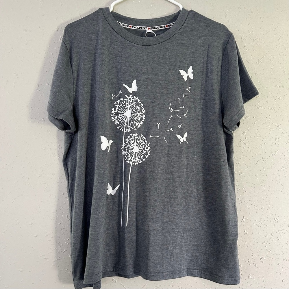 NWOT Grey Butterfly Flower Wish Comfy Casual Short-Sleeve T-Shirt Tee XL